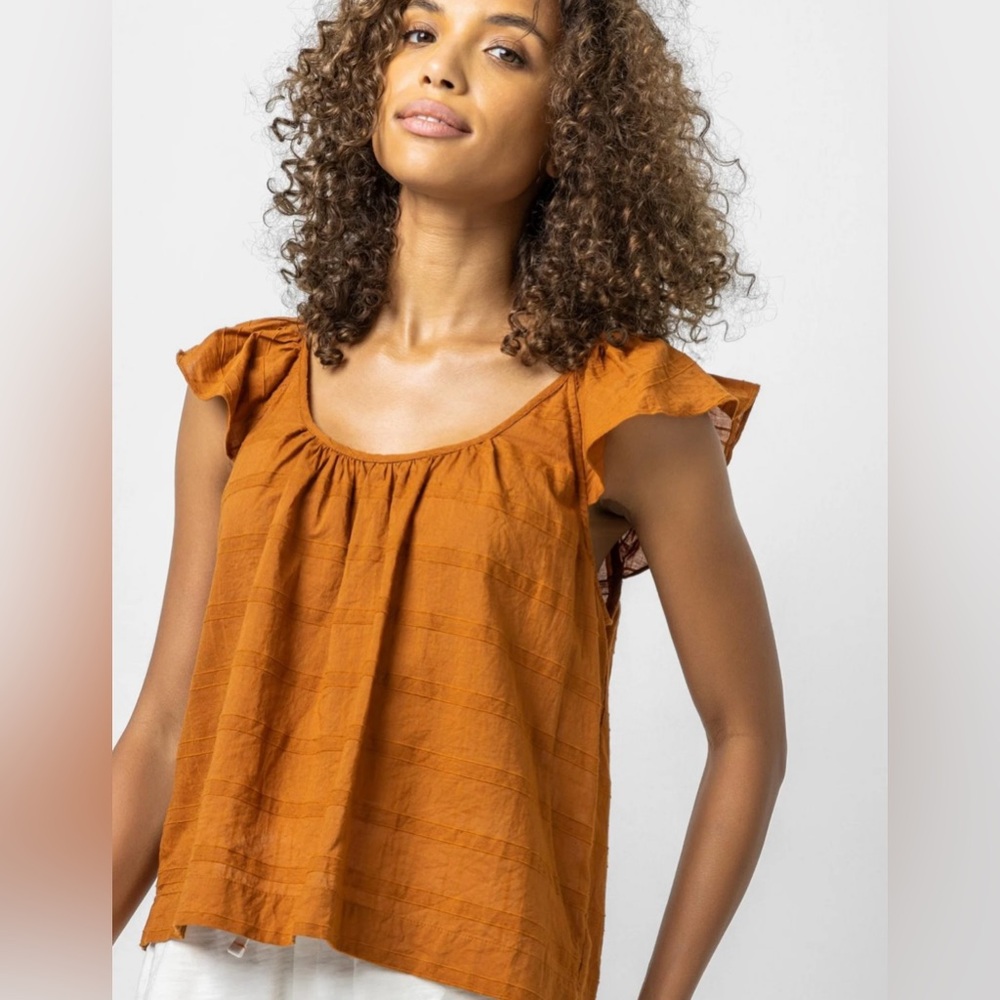 Lilla P Rust Orange Flutter Sleeve Cotton Top
